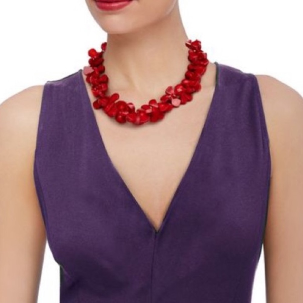 NWOT - NYC DESIGNER H.D.N.Y. Tropical Vibes Coral Bead Cluster Collar Necklace